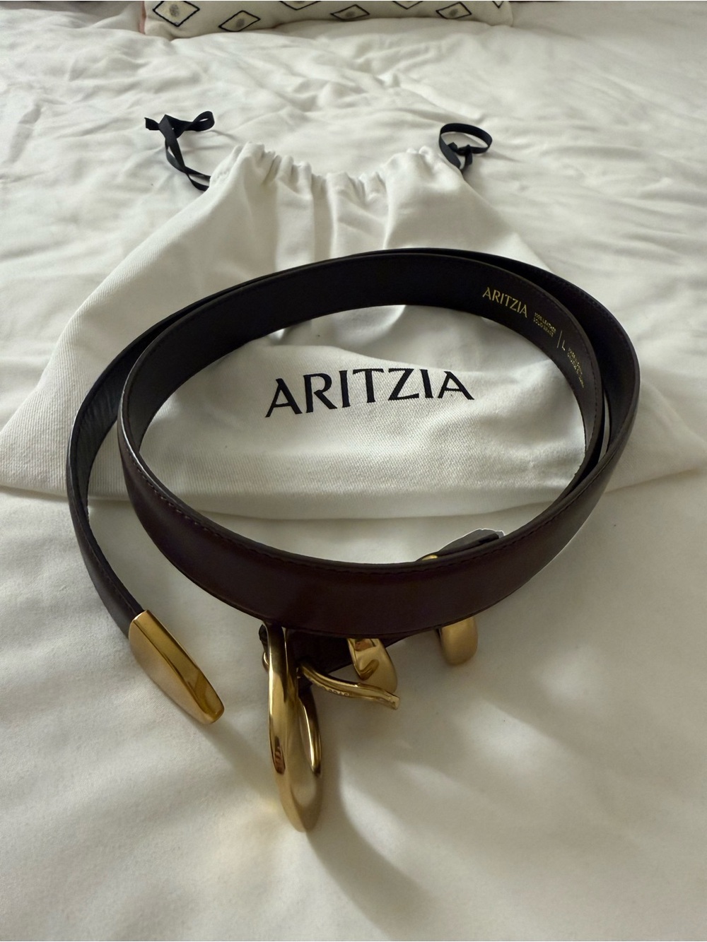 Aritzia Leather Belt in Manor Brown with Gold Hardware - Picture 5 of 6